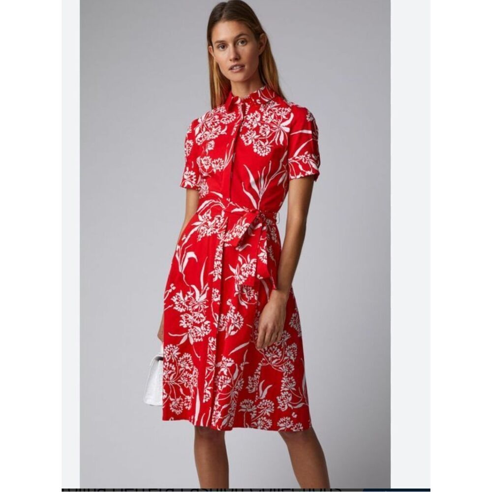 CAROLINA HERRERA Red Printed Short Sleeve Shirtdress Sz 6 New no belt
